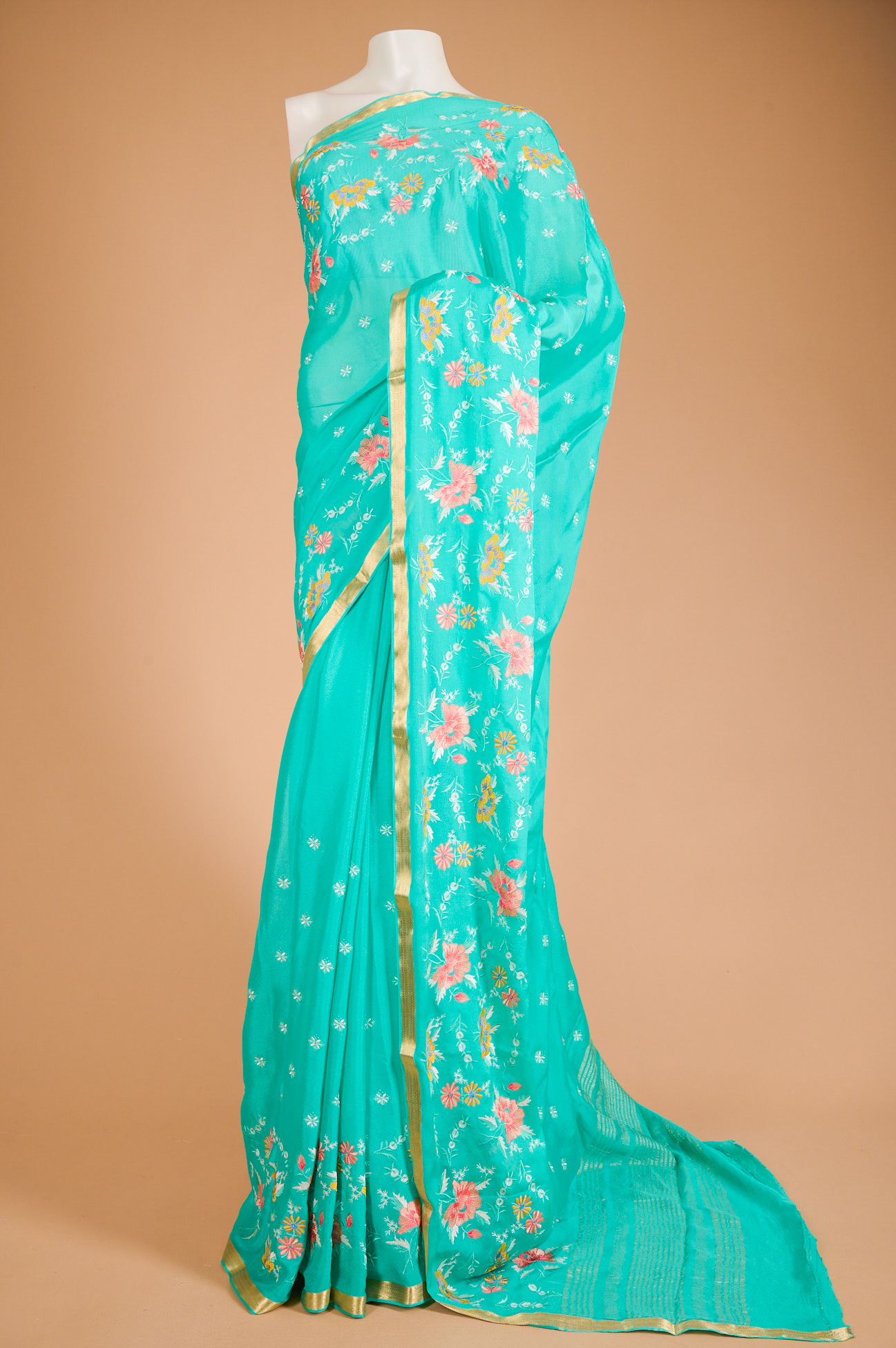 Dark Sea Green Woven Floral Banarasi Silk Saree - Clothsvill